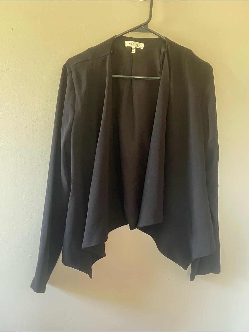 Monteau Black Open-Front Draped Blazer Size XL